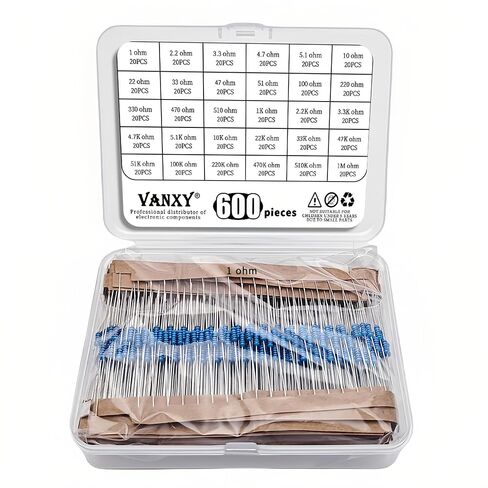 30 Values 600Pcs 1/4W 1% Metal Film 1R-1M ohm Resistor Kit with 10Values 100PCS TO92 Transistors Kit BC337-40 S8050 S8550 2N3906 2N3904 2N5551 2N5401 2N2222A TL431A 2N7000 in Saudi Arabia