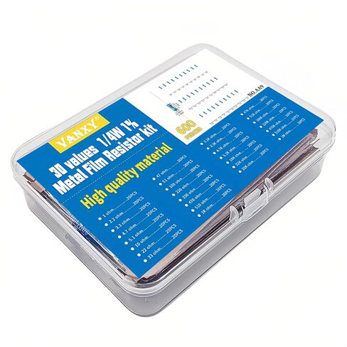 30 Values 600Pcs 1/4W 1% Metal Film 1R-1M ohm Resistor Kit with 10Values 100PCS TO92 Transistors Kit BC337-40 S8050 S8550 2N3906 2N3904 2N5551 2N5401 2N2222A TL431A 2N7000 in Saudi Arabia