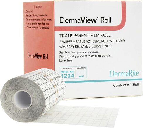 DermaRite's DermaView Roll, Transparent Adhesive Film Dressing - Grid and Easy Release Liner, Sterile, Individually Wrapped, 4 in. x 11 yd., 1 Count, 1 Pack in Kuwait
