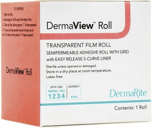 DermaRite's DermaView Roll, Transparent Adhesive Film Dressing - Grid and Easy Release Liner, Sterile, Individually Wrapped, 4 in. x 11 yd., 1 Count, 1 Pack in Kuwait