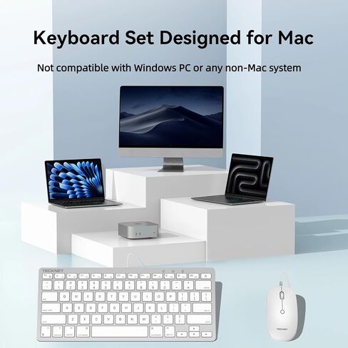 TECKNET Wired Keyboard and Mouse for MacOS Devices with Dual Interface, Slim Mac Keyboard, Comfortable Ergonomic Typing Angle, for PC/Laptop, Compatible with MacBook, iMac, Mac mini/Pro, White in Kuwait