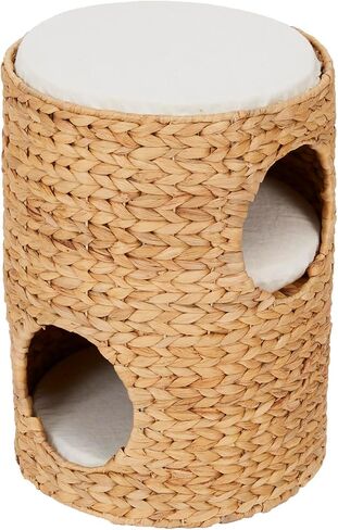Neith Natural Wicker Seagrass 3-Tier Tower Cat Bed Condo with 3 Removable and Washable Cushions, 17.3" Tall, Tan/Cream in Saudi Arabia