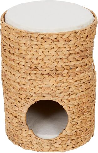 Neith Natural Wicker Seagrass 3-Tier Tower Cat Bed Condo with 3 Removable and Washable Cushions, 17.3" Tall, Tan/Cream in Saudi Arabia