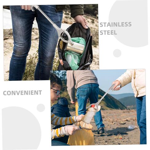 minkissy 60cm Stainless Steel Garbage Clamp Litter Picker Tool, Outdoor Sanitation Handheld Rubbish Grabber with Thickened Plastic Jaw for Trash Collection in Kuwait