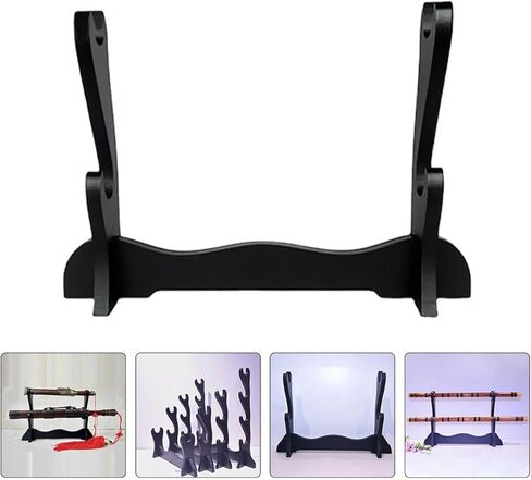 Mobestech Desktop Flute and Sword Stand Wooden 2-tier Storage Holder Display Rack for Wind Instruments and Swords Tabletop Organizer in Kuwait
