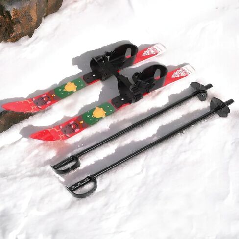 Kids Snowboard and Poles, Low-Resistant Snow Board for Age 4 and Under, Lightweight Sturdy Safe Kids Skiing Equipment, Snow Skis with Christmas Themed Pattern, Adjustable Buckle in Kuwait