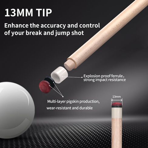 Kmise Professional Pool Cue Stick, 18 19 20oz Canadian Maple Cue Sticks, Low Deflection Shaft with Telescopic Extension Cue in Kuwait