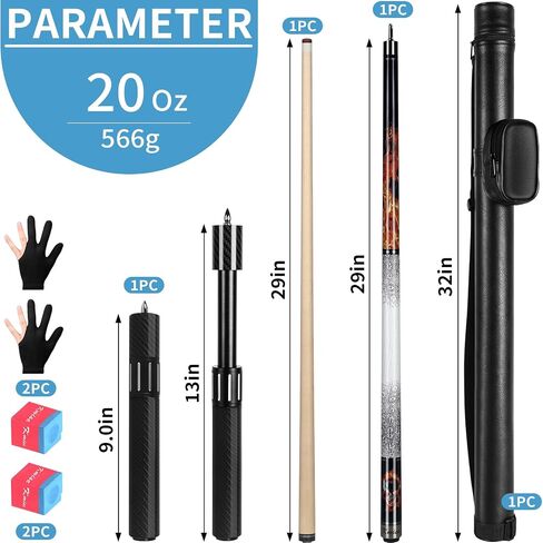 Kmise Professional Pool Cue Stick, 18 19 20oz Canadian Maple Cue Sticks, Low Deflection Shaft with Telescopic Extension Cue in Kuwait