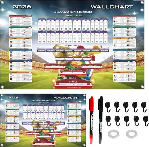 ZSDSYWR 2026 FIFA Wall Poster, Group Stage and Knockout Stage Soccer Schedule Posters, Themed Merchandise and Decorations, Suitable as Souvenirs and Football Themed Gifts for Fans in Kuwait