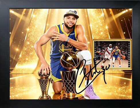 Zoncnzm 10x8 inch black photo frame basketball Curry commemorative souvenir signature style printed wall decor - Birthday/Christmas gift for basketball fans in Kuwait