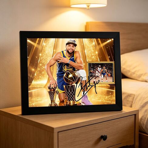 Zoncnzm 10x8 inch black photo frame basketball Curry commemorative souvenir signature style printed wall decor - Birthday/Christmas gift for basketball fans in Kuwait