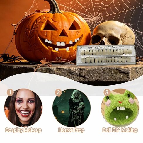 28pcs False Teeth Fake Teeth Synthetic Resin Upper Lower Denture Teeth, Moldable Thermal Fitting Beads, DIY Party Horror Makeup Dental Tooth, 22A2 in Kuwait