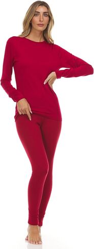 100% Merino Wool - Women's Midweight Top and Bottom - Thermal Base Layer Set - True Red - Medium in Kuwait