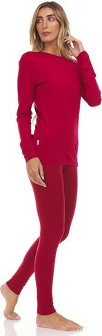 100% Merino Wool - Women's Midweight Top and Bottom - Thermal Base Layer Set - True Red - Medium in Kuwait
