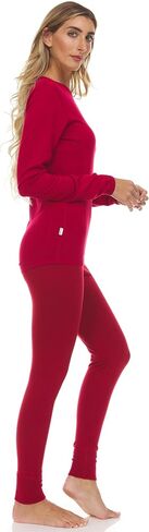 100% Merino Wool - Women's Midweight Top and Bottom - Thermal Base Layer Set - True Red - Medium in Kuwait