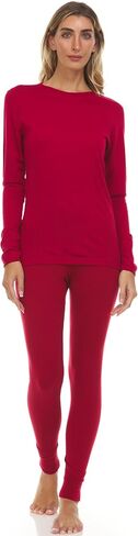 100% Merino Wool - Women's Midweight Top and Bottom - Thermal Base Layer Set - True Red - Medium in Kuwait