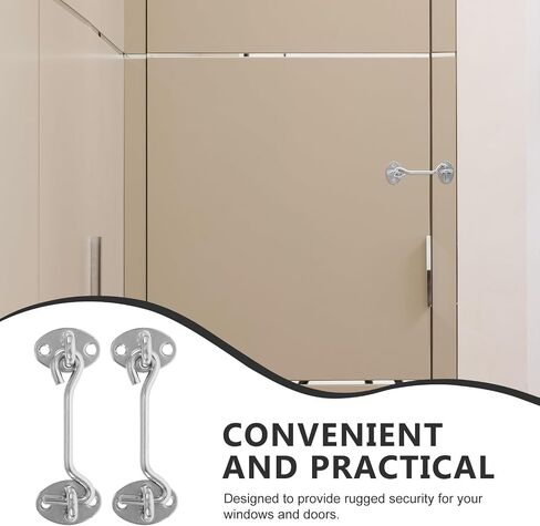 KALLORY 2 Sets Stainless Steel Door Hook and Eye Latch with Screws for Gate and Sliding Barn Door Lock, Easy Installation, Enhanced Security, Suitable for Boat and Home Use in Kuwait