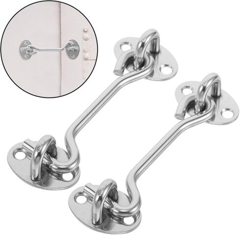 KALLORY 2 Sets Stainless Steel Door Hook and Eye Latch with Screws for Gate and Sliding Barn Door Lock, Easy Installation, Enhanced Security, Suitable for Boat and Home Use in Kuwait