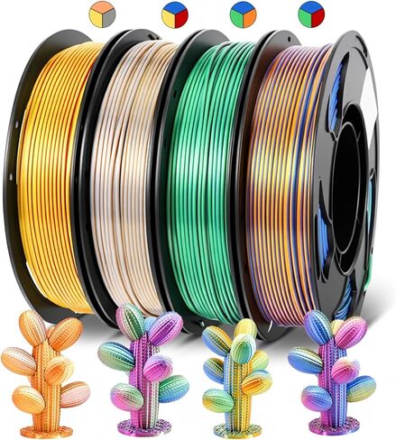 خيوط PLA+ الحريرية 1.75 مم، 250 جرام × 4 بكرات، حزمة خيوط طابعة ثلاثية الأبعاد حريرية لامعة متعددة الألوان، خيوط PLA Plus لامعة متعددة الألوان لمعظم طابعات FDM ثلاثية الأبعاد، 4 بكرات 200 جرام لكل منها in Kuwait