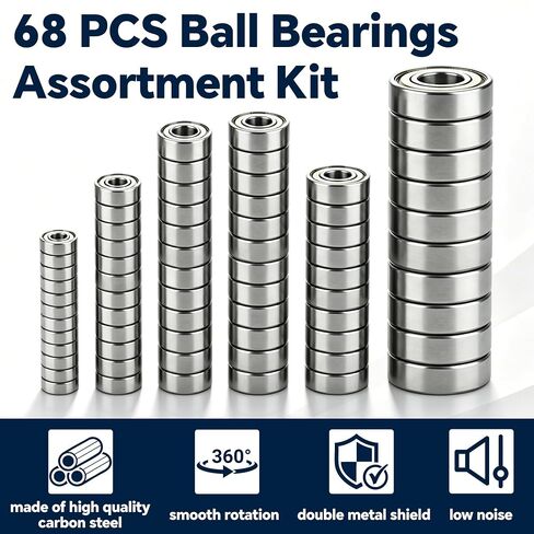 68 Pcs Ball Bearings Assortment Kit 693ZZ/ 623ZZ/ 624ZZ/ 685ZZ/ 687ZZ/ 627ZZ Roller Bearings, Small Bearings Carbon Steel Deep Groove Bearing, for Furniture Wheel, Roller Skates, 3D Printing in Kuwait