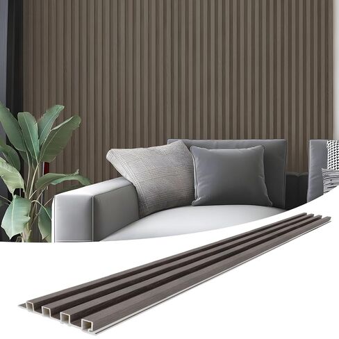 Art3d 8 عبوات 96 × 6 بوصة. WPC لوحة الحائط الصوتية للديكور الداخلي الحديث، خلفية التلفزيون، غرفة المعيشة، البلوط الرمادي in Kuwait