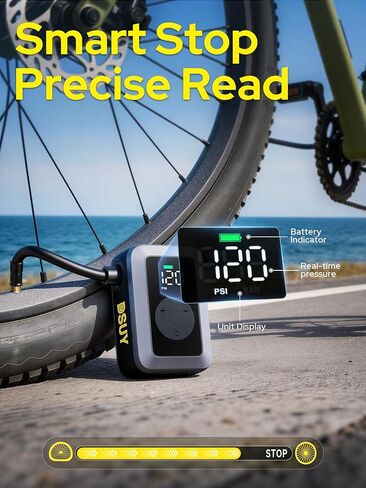 Mini Bike Tire Pump, 120PSI Portable Electric Bicycle Air Pump with Digital Gauge & Auto-Stop, 20s Faster Inflation for Road Bike, Mountain Bike, E-Bike – Presta/Schrader Valve Compatible in Kuwait