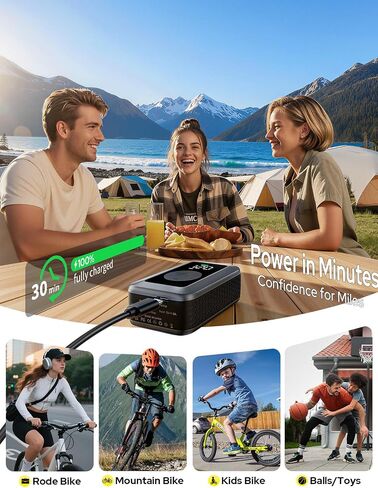 Mini Bike Tire Pump, 120PSI Portable Electric Bicycle Air Pump with Digital Gauge & Auto-Stop, 20s Faster Inflation for Road Bike, Mountain Bike, E-Bike – Presta/Schrader Valve Compatible in Kuwait