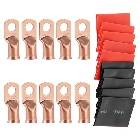 10pcs 1/0 AWG-3/8 Battery Lugs, Heavy Duty Wire Lugs Ring Terminal 0 Guage terminals Battery Cable Ends/Terminal Connectors with 3:1 Heat Shrink Tubing in Kuwait