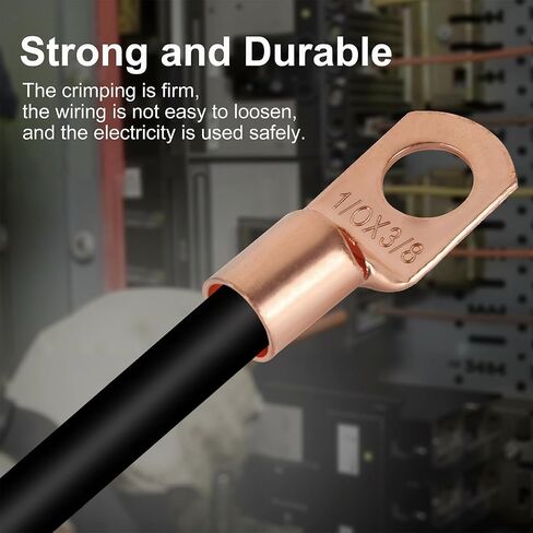 10pcs 1/0 AWG-3/8 Battery Lugs, Heavy Duty Wire Lugs Ring Terminal 0 Guage terminals Battery Cable Ends/Terminal Connectors with 3:1 Heat Shrink Tubing in Kuwait