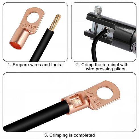 10pcs 1/0 AWG-3/8 Battery Lugs, Heavy Duty Wire Lugs Ring Terminal 0 Guage terminals Battery Cable Ends/Terminal Connectors with 3:1 Heat Shrink Tubing in Kuwait