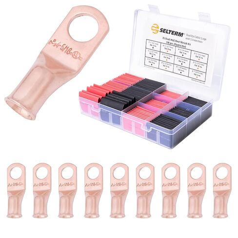SELTERM 10pcs 4 AWG 5/16" Stud Bare Copper Lugs & Large Size 108 Pcs 3:1 Dual Wall Adhesive Line Heat Shrink Tubing Kit 1, 3/4, 1/2, 5/8 Inch Assortment Kit in Saudi Arabia