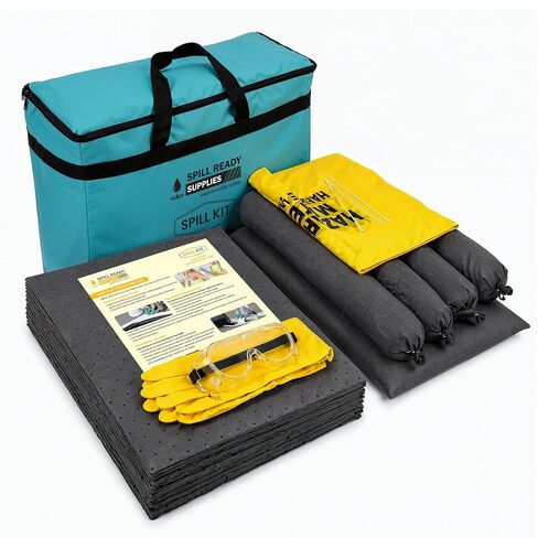 30 Gallon Chemical Spill Kit - Wheeled Drum | Portable Spill Response Kit in 30GAL for Chemical Leak Cleanup | Fast-Absorbing Emergency Kit | 89 Pieces - Includes Chemical Socks, Pads & Pillows | Easy to Store and Quickly Deploy in Kuwait