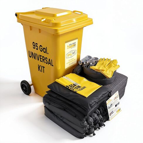 30 Gallon Chemical Spill Kit - Wheeled Drum | Portable Spill Response Kit in 30GAL for Chemical Leak Cleanup | Fast-Absorbing Emergency Kit | 89 Pieces - Includes Chemical Socks, Pads & Pillows | Easy to Store and Quickly Deploy in Kuwait