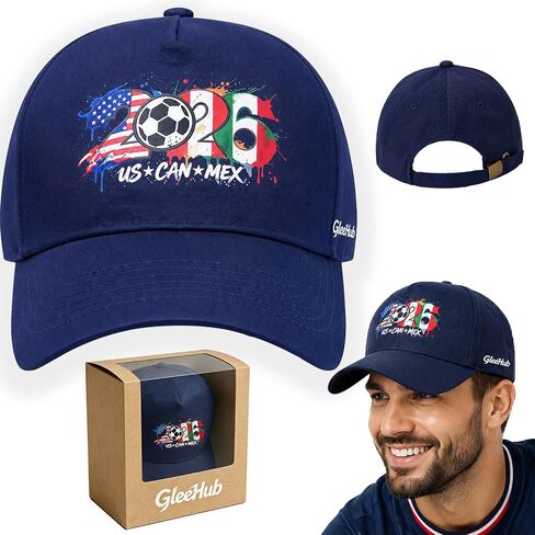 2026 Soccer Hat-USA, CAN, MEX Host Countries Prints Baseball Cap | 2026 Soccer Fan Merchandise Breathable Cotton Adjustable Unisex Fit, Navy Blue for Football Supporters, Sunshade Function in Kuwait