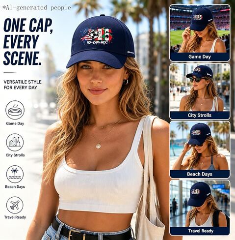 2026 Soccer Hat-USA, CAN, MEX Host Countries Prints Baseball Cap | 2026 Soccer Fan Merchandise Breathable Cotton Adjustable Unisex Fit, Navy Blue for Football Supporters, Sunshade Function in Kuwait