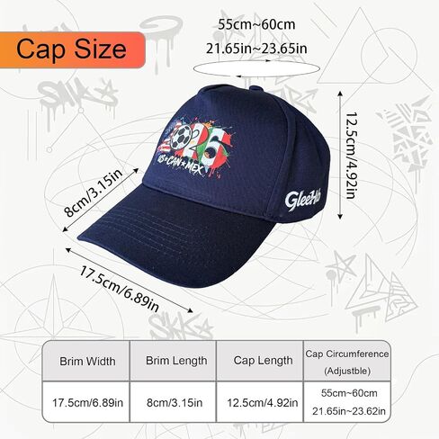 2026 Soccer Hat-USA, CAN, MEX Host Countries Prints Baseball Cap | 2026 Soccer Fan Merchandise Breathable Cotton Adjustable Unisex Fit, Navy Blue for Football Supporters, Sunshade Function in Kuwait