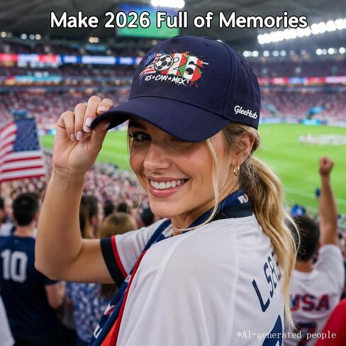 2026 Soccer Hat-USA, CAN, MEX Host Countries Prints Baseball Cap | 2026 Soccer Fan Merchandise Breathable Cotton Adjustable Unisex Fit, Navy Blue for Football Supporters, Sunshade Function in Kuwait