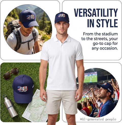 2026 Soccer Hat-USA, CAN, MEX Host Countries Prints Baseball Cap | 2026 Soccer Fan Merchandise Breathable Cotton Adjustable Unisex Fit, Navy Blue for Football Supporters, Sunshade Function in Kuwait