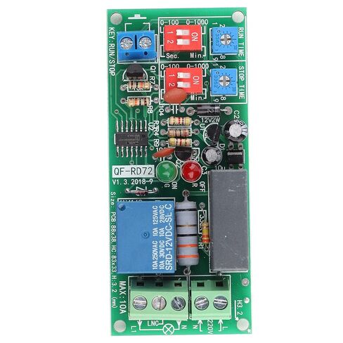 Timer Relay Module, AC100V-250V, Infinite Cycle Timer Delay On/Off Switch, Adjustable 0.5s 1000min, Automatic Operation, Silver Contact, Normally Open, 10A, Screw Mount in Kuwait