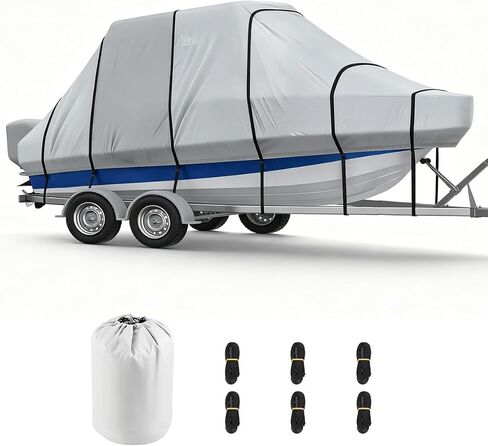Cholila Premium Marine-Grade, 22-24 FT Waterproof 100%, T Top Boat Cover, 900D Anti-Tear No Fade, Heavy Duty UV, Motor Cover Hard Top for Outdoor Storage, Trailering, All Weather (Dolphin Gray) in Kuwait