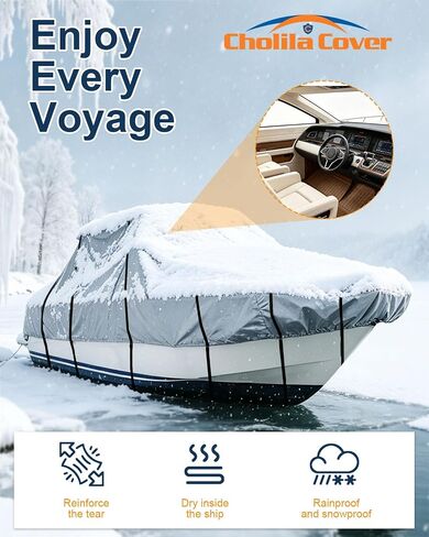 Cholila Premium Marine-Grade, 22-24 FT Waterproof 100%, T Top Boat Cover, 900D Anti-Tear No Fade, Heavy Duty UV, Motor Cover Hard Top for Outdoor Storage, Trailering, All Weather (Dolphin Gray) in Kuwait