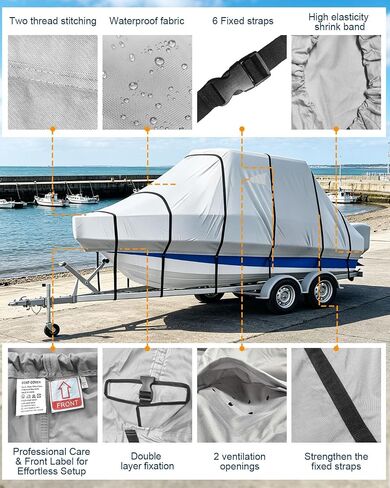 Cholila Premium Marine-Grade, 22-24 FT Waterproof 100%, T Top Boat Cover, 900D Anti-Tear No Fade, Heavy Duty UV, Motor Cover Hard Top for Outdoor Storage, Trailering, All Weather (Dolphin Gray) in Kuwait