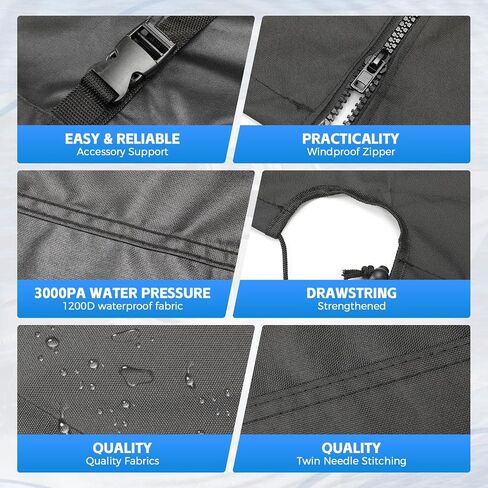 غطاء وحدة التحكم المركزية للقارب 1200D Marine T-Top مع غطاء محرك، غطاء خوذة 2 في 1 وغطاء خارجي، غطاء واقٍ مقاوم للماء والأشعة فوق البنفسجية في جميع الأحوال الجوية، أسود (أسود، 82 بوصة طول × 54 بوصة عرض × 72 بوصة ارتفاع) in Kuwait