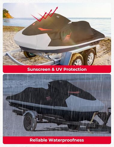 غطاء KEMIMOTO Jet Ski - متوافق مع Yamaha Seadoo، غطاء قارب بمحرك 2 3 مقاعد مقاوم للماء ومقاوم للأشعة فوق البنفسجية 600D عالي التحمل من الدرجة البحرية مع فتحات تهوية in Kuwait