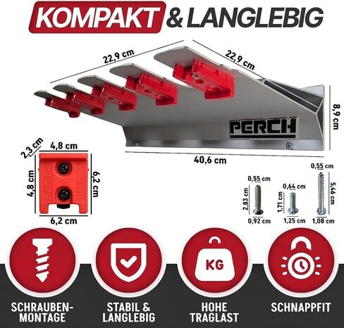 PERCH Tool Holder Rack for Milwaukee M18 18v | Securely Mounts 5 Cordless Tools | Universal Mounting | Most Durable Cordless Tool Organizer, Red in Kuwait
