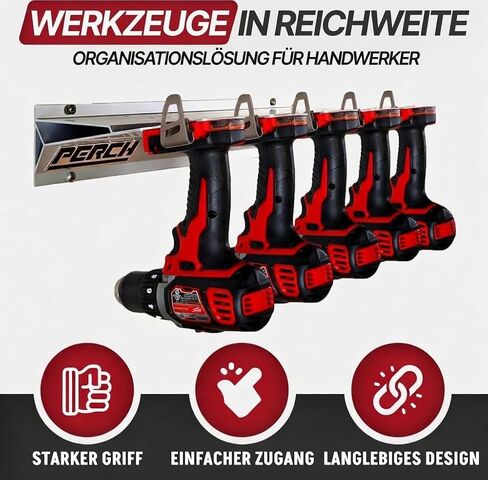 PERCH Tool Holder Rack for Milwaukee M18 18v | Securely Mounts 5 Cordless Tools | Universal Mounting | Most Durable Cordless Tool Organizer, Red in Kuwait