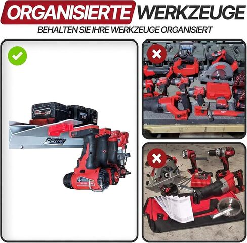 PERCH Tool Holder Rack for Milwaukee M18 18v | Securely Mounts 5 Cordless Tools | Universal Mounting | Most Durable Cordless Tool Organizer, Red in Kuwait