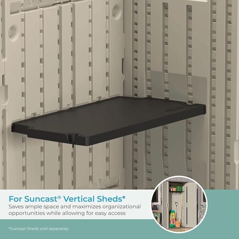 مجموعة أرفف سقيفة عمودية مكونة من 4 قطع من Suncast، رفوف موفرة للمساحة لهياكل التخزين الخارجية المثبتة على الحائط، مقاس 27.75 بوصة عرض × 14.5 بوصة عمق × 1.25 بوصة ارتفاع، أسود in Kuwait