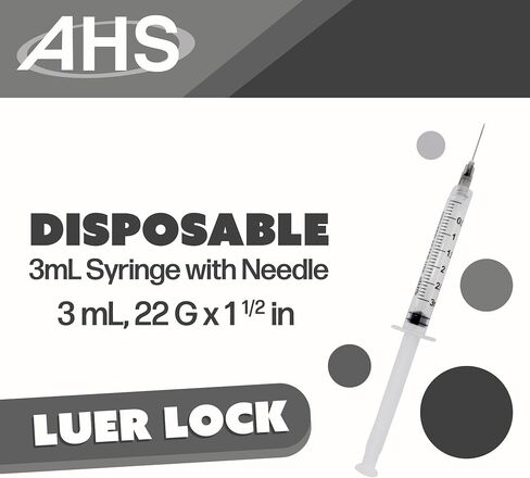 100 Pack, 3mL Pet Syringes with Needle, Luer Lock Syringe, Individually Packaged Animal Use Syringes (3mL, 22G x 3/4in) in Kuwait