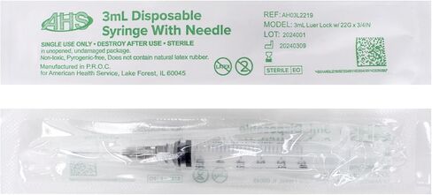 100 Pack, 3mL Pet Syringes with Needle, Luer Lock Syringe, Individually Packaged Animal Use Syringes (3mL, 22G x 3/4in) in Kuwait